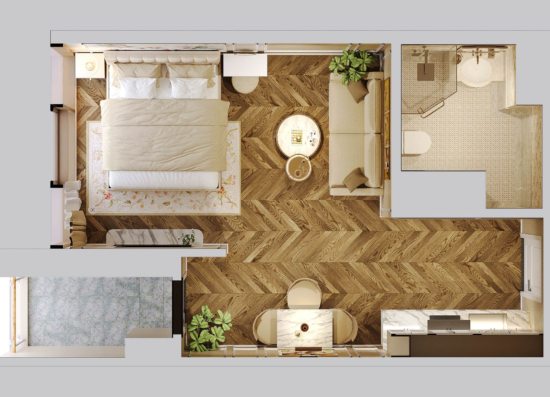 Mặt bằng căn 1PN Newtown Diamond