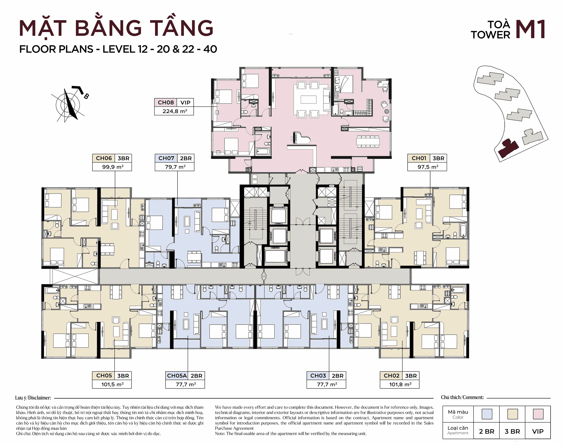 Mặt bằng tầng 12–40 Tòa M1