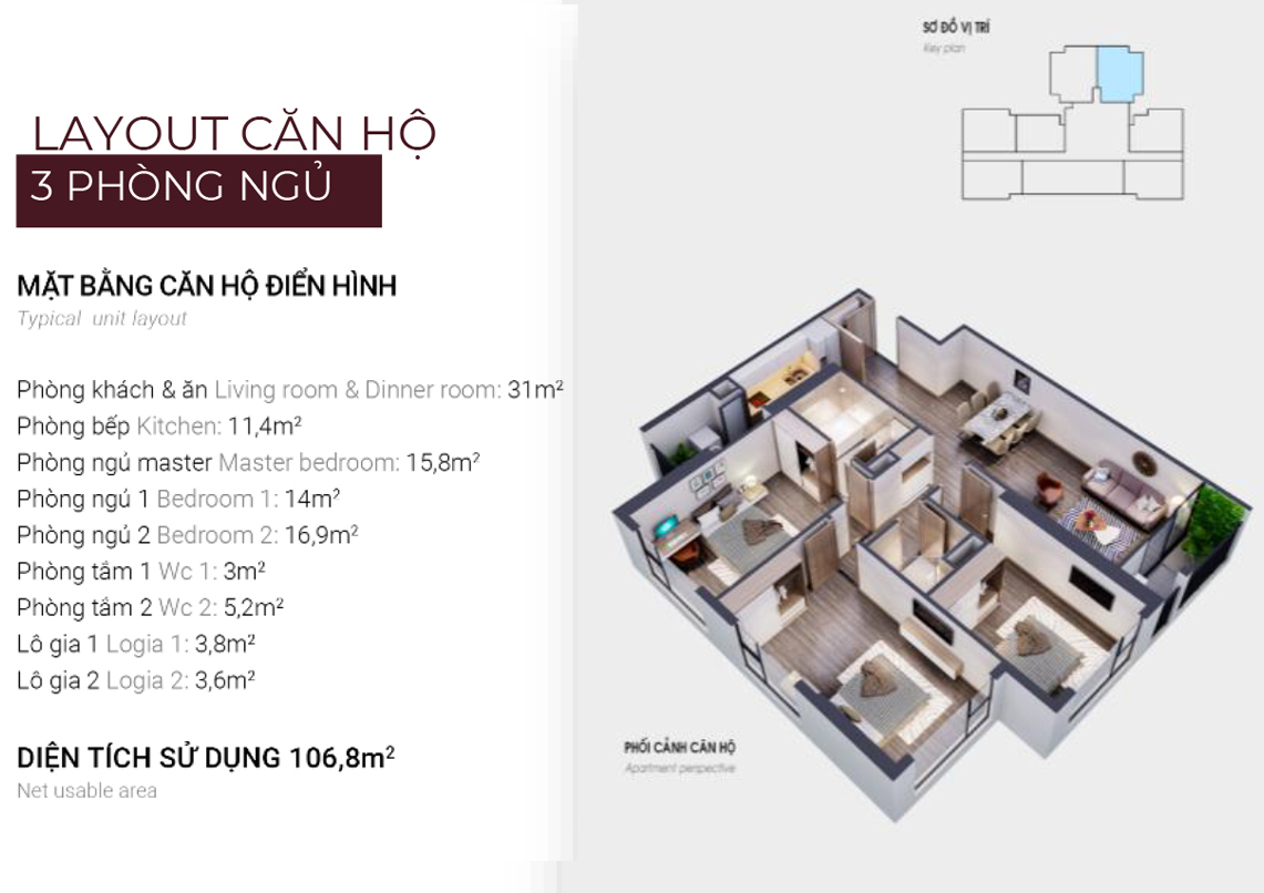 Mặt bằng căn 3PN Metropoli5