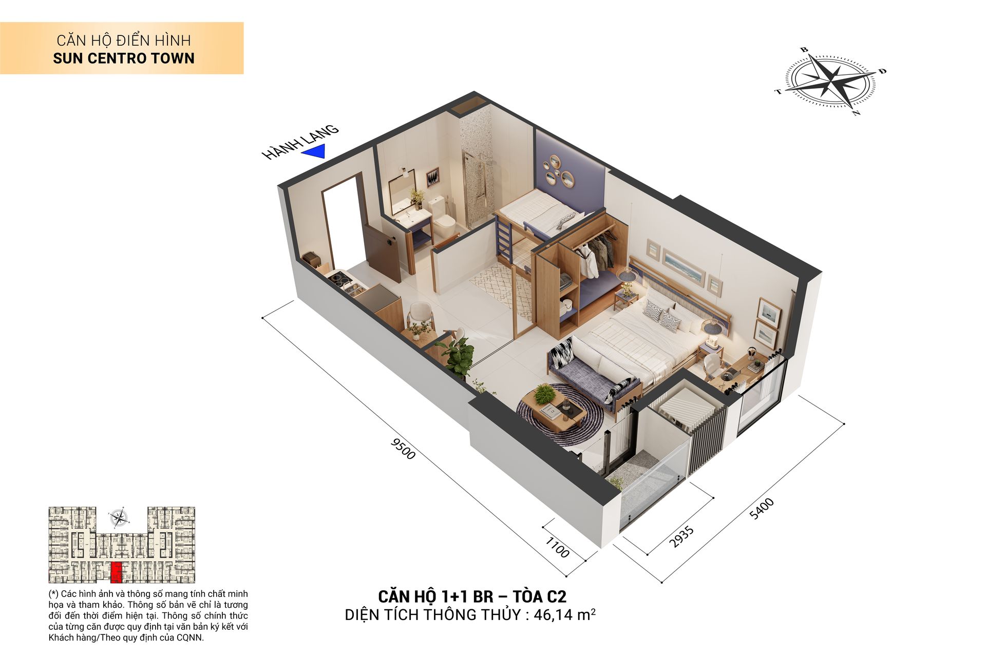 Mặt bằng căn 1PN+