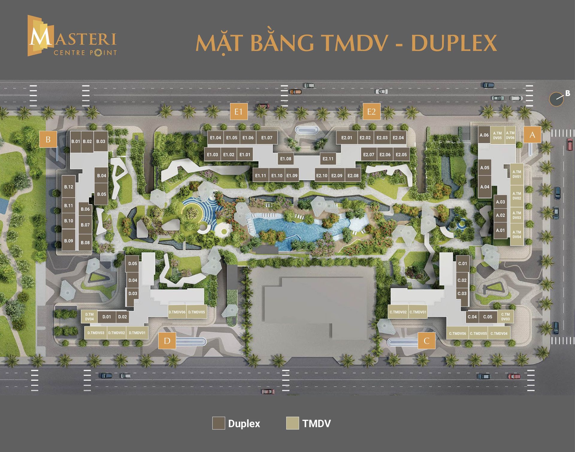 Mặt bằng Duplex sân vườn Masteri Centre Point