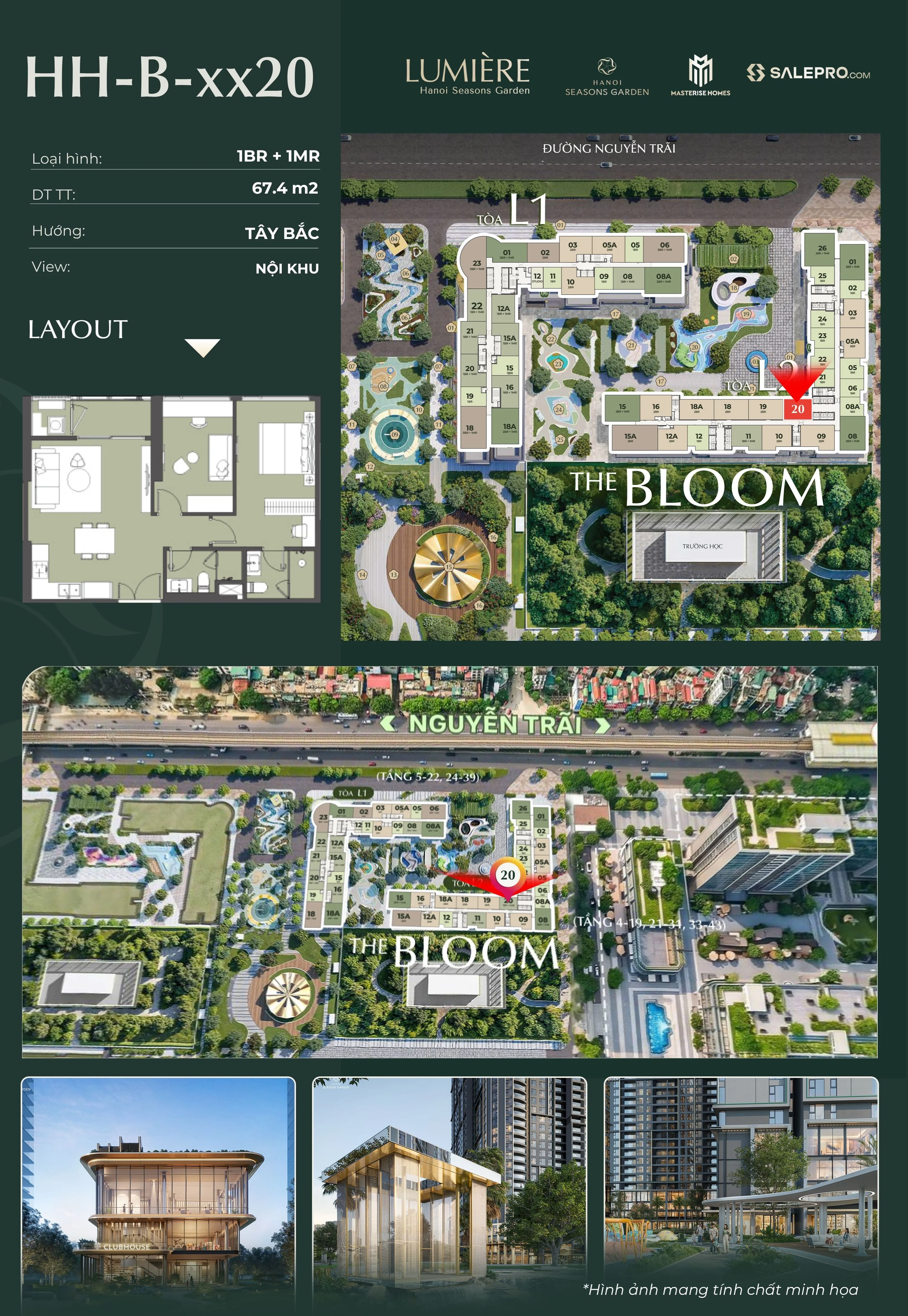 Bán căn 1 phòng ngủ + 1MR | 67,4m2 | 9,42 tỷ – Lumiere Hanoi Seasons Garden