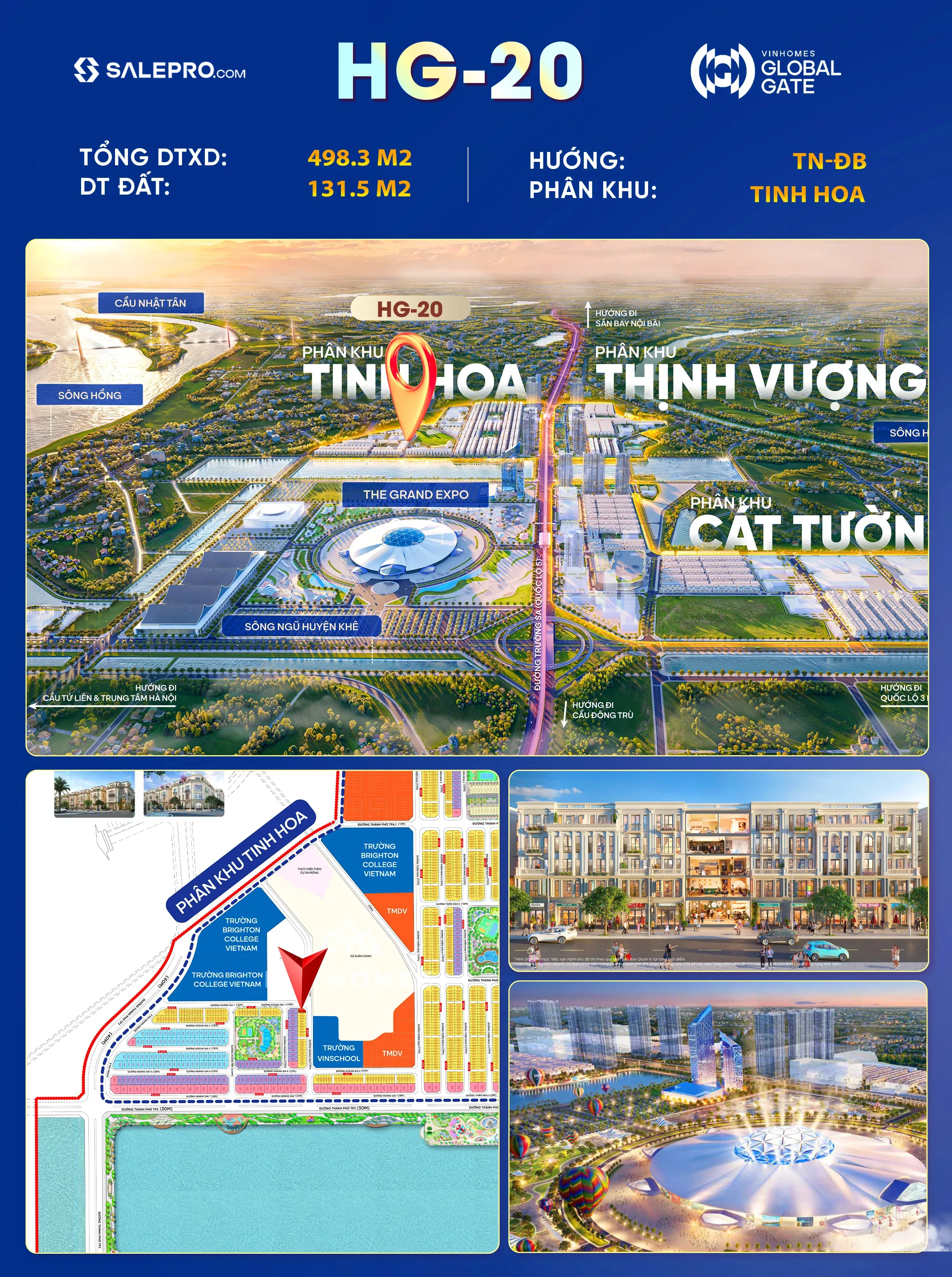 Bán liền kề góc – 131,5m2 | 5 tầng | Hướng Đông Bắc – Tây Bắc | Giá 38,52 tỷ – Phân khu Tinh Hoa – Vinhomes Global Gate Cổ Loa – Mã căn HG-20