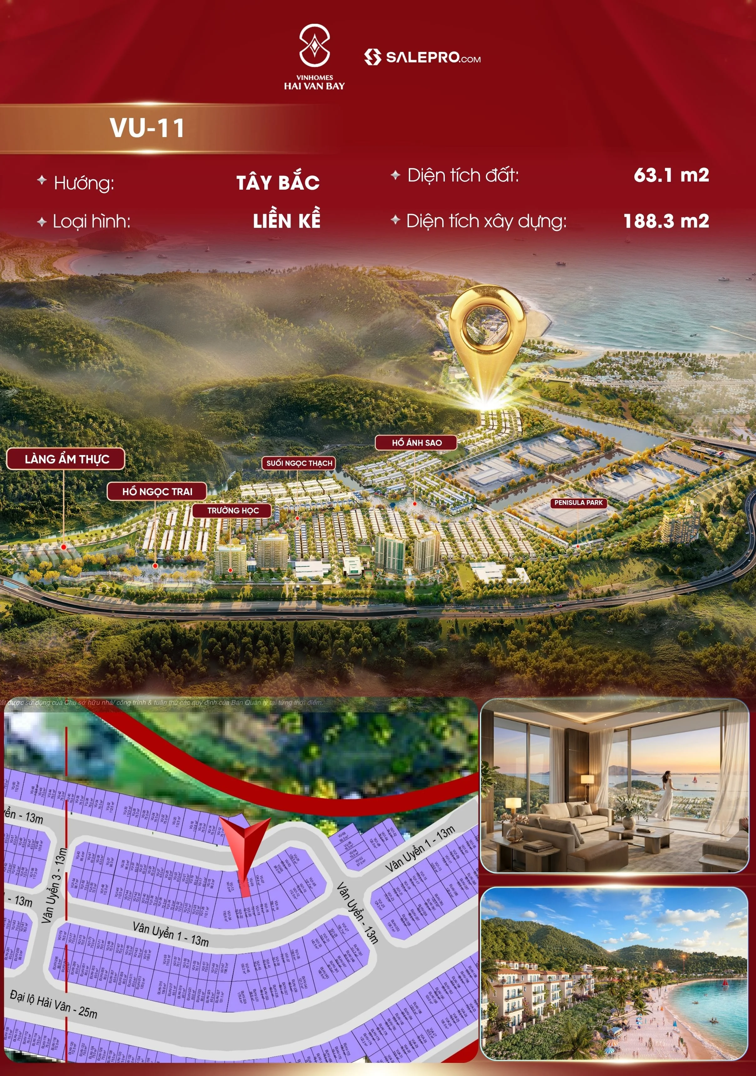 Bán nhà phố liền kề – 63m2 | Giá 5,09 tỷ | Giãn xây 18 tháng – Vinhomes Hải Vân Bay – Phân khu Bạch Vân – Vinhomes Đà Nẵng – Mã căn VU-11