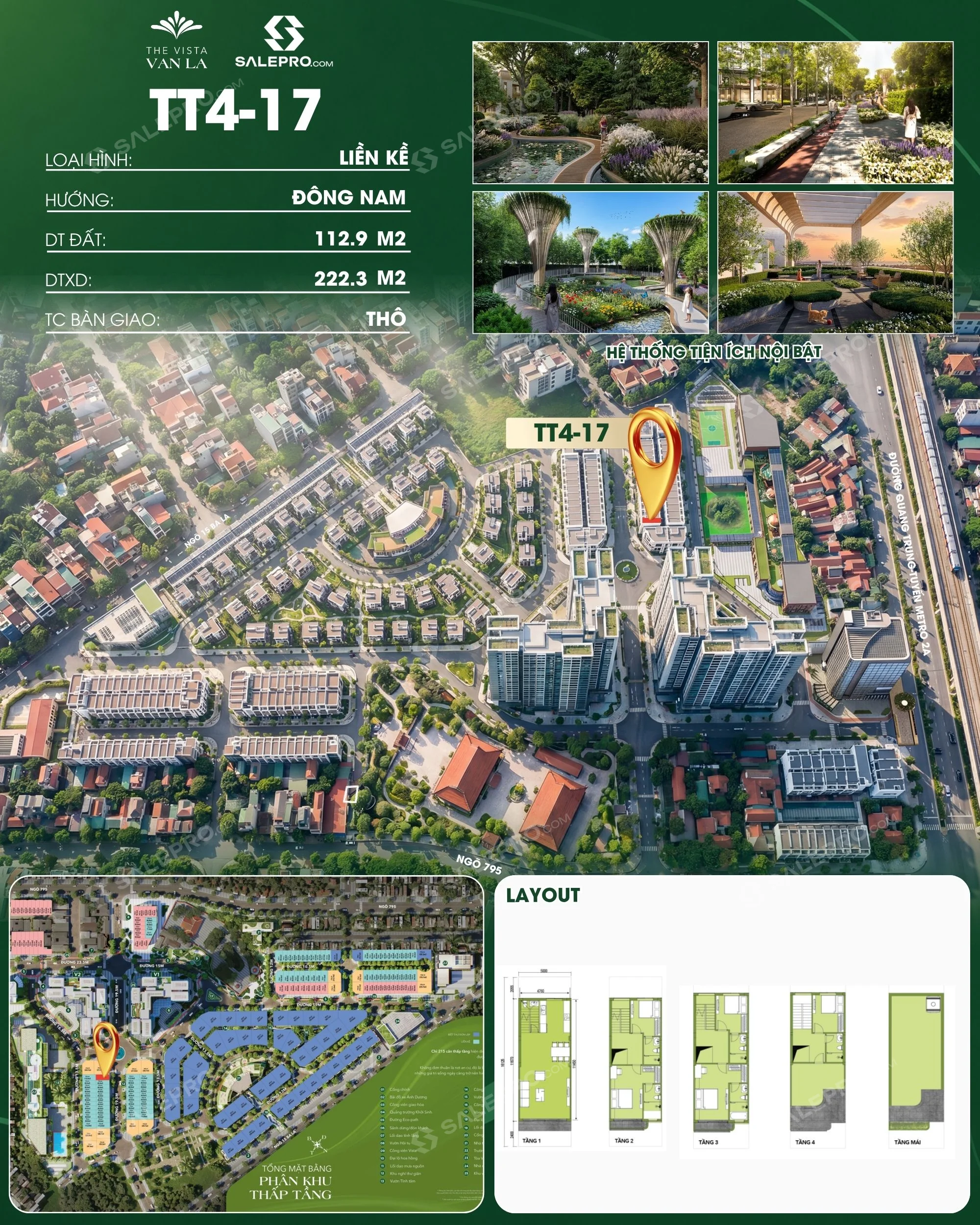 Bán Nhà phố, Liền kề – 112,9m2 | Hướng Đông Nam | Giá 32,14 tỷ – The Vista Văn La, Hà Đông – Mã căn TT4-17