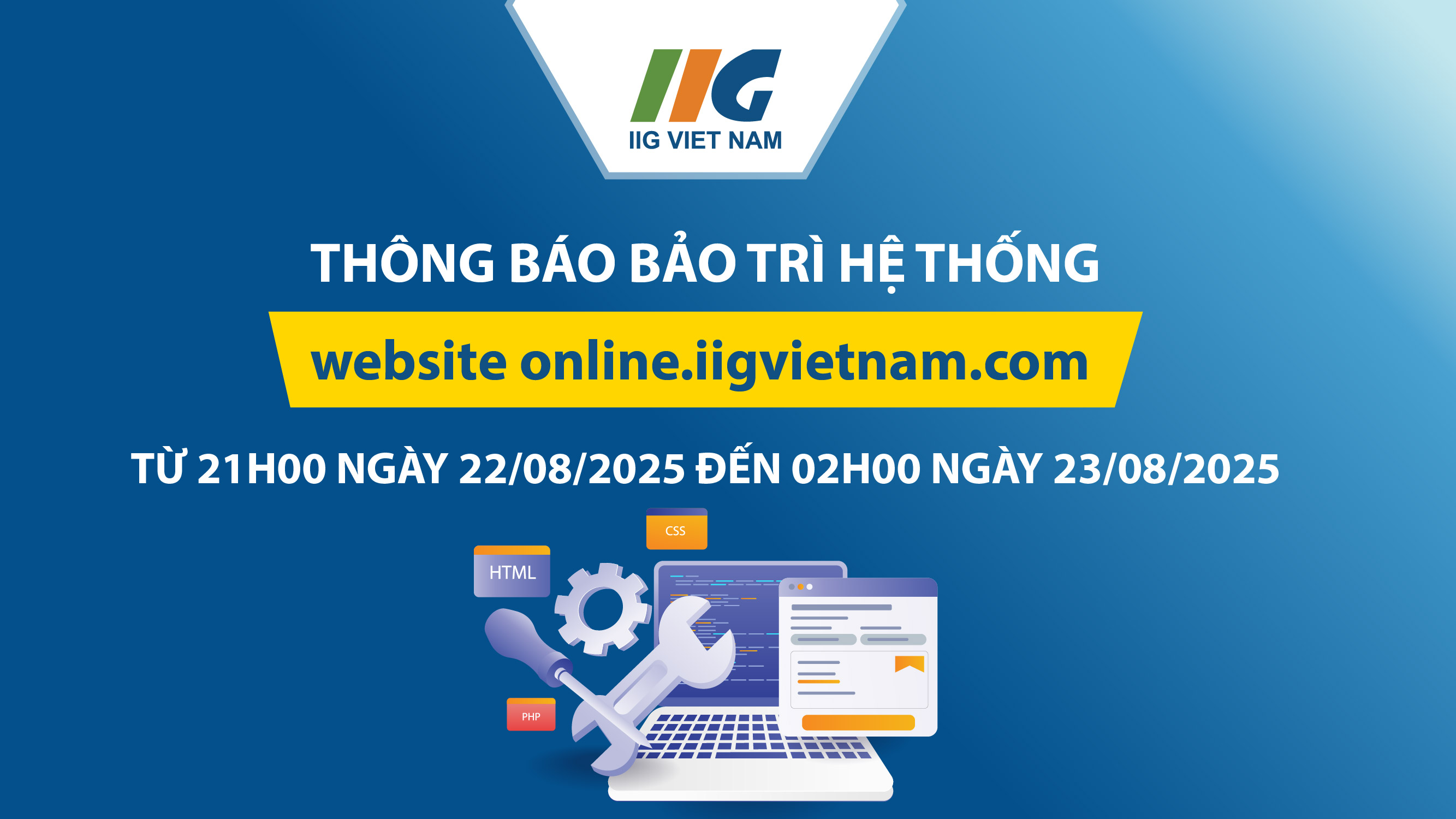 Thông báo nâng cấp, bảo trì hệ thống đăng ký thi